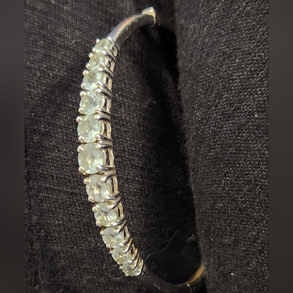 Vintage Aquamarine Sterling Silver Bangle Bracelet Size 7 - Picture 5 of 11